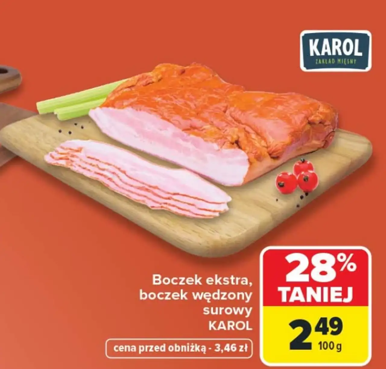 Boczek ekstra, boczek wędzony surowy Karol