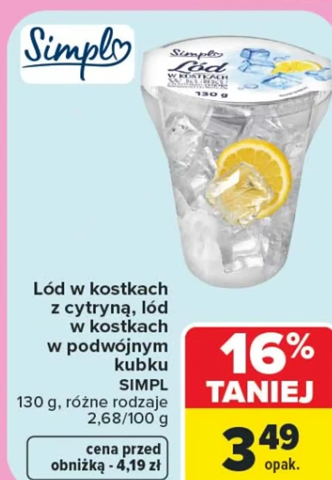 Lód w kostkach z cytryną, lód w kostkach w podwójnym kubku Simpl