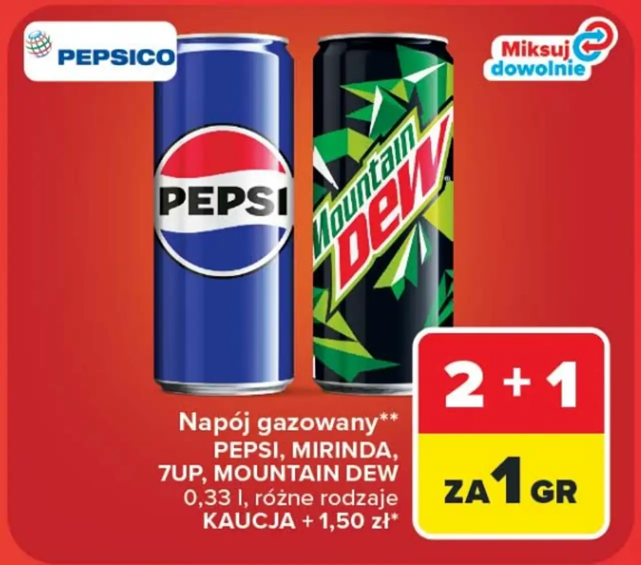Napój gazowany Pepsi, Mirinda, 7UP, Mountain Dew