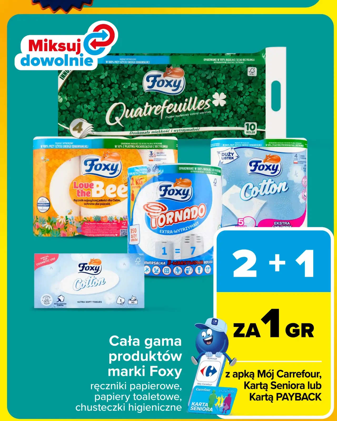 Produkty marki Foxy (ręczniki papierowe, papiery toaletowe, chusteczki higieniczne)