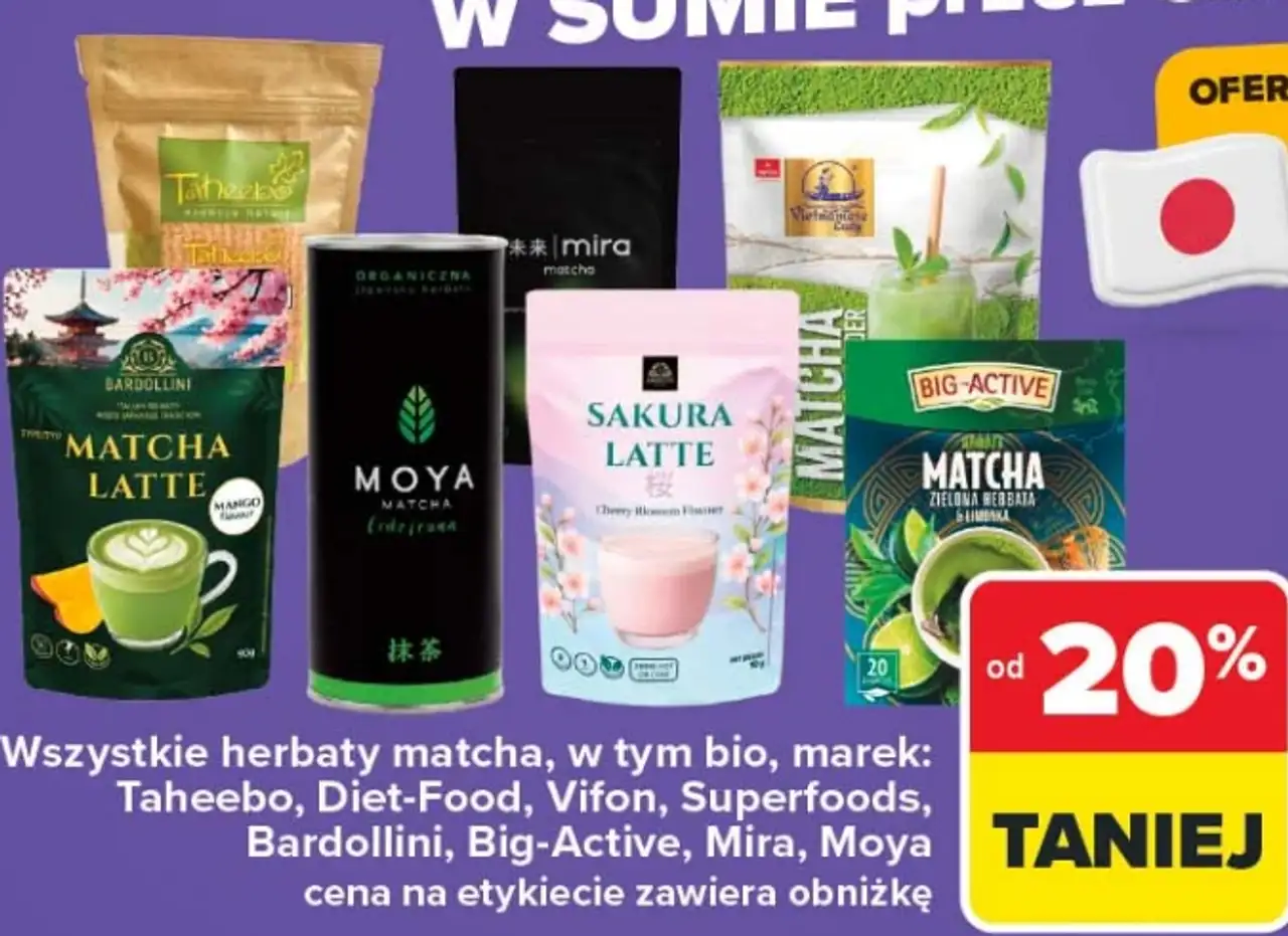 Wszystkie herbaty matcha Taheebo, Diet-Food, Vifon, Superfoods, Bardollini, Big-Active, Mira, Moya