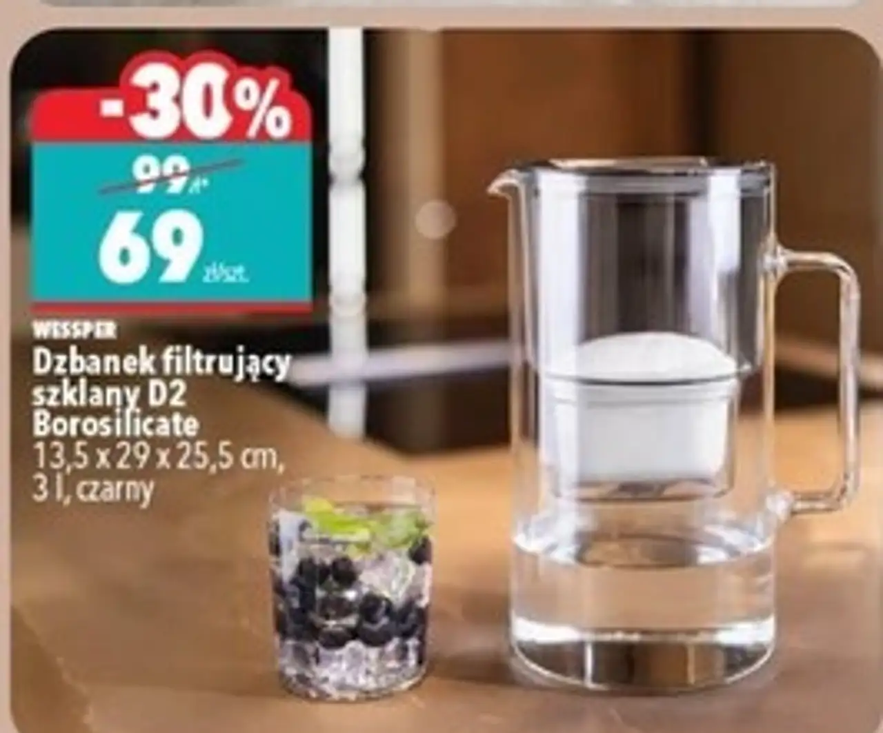 Wessper Dzbanek filtrujący szklany D2 Borosilicate 3 l