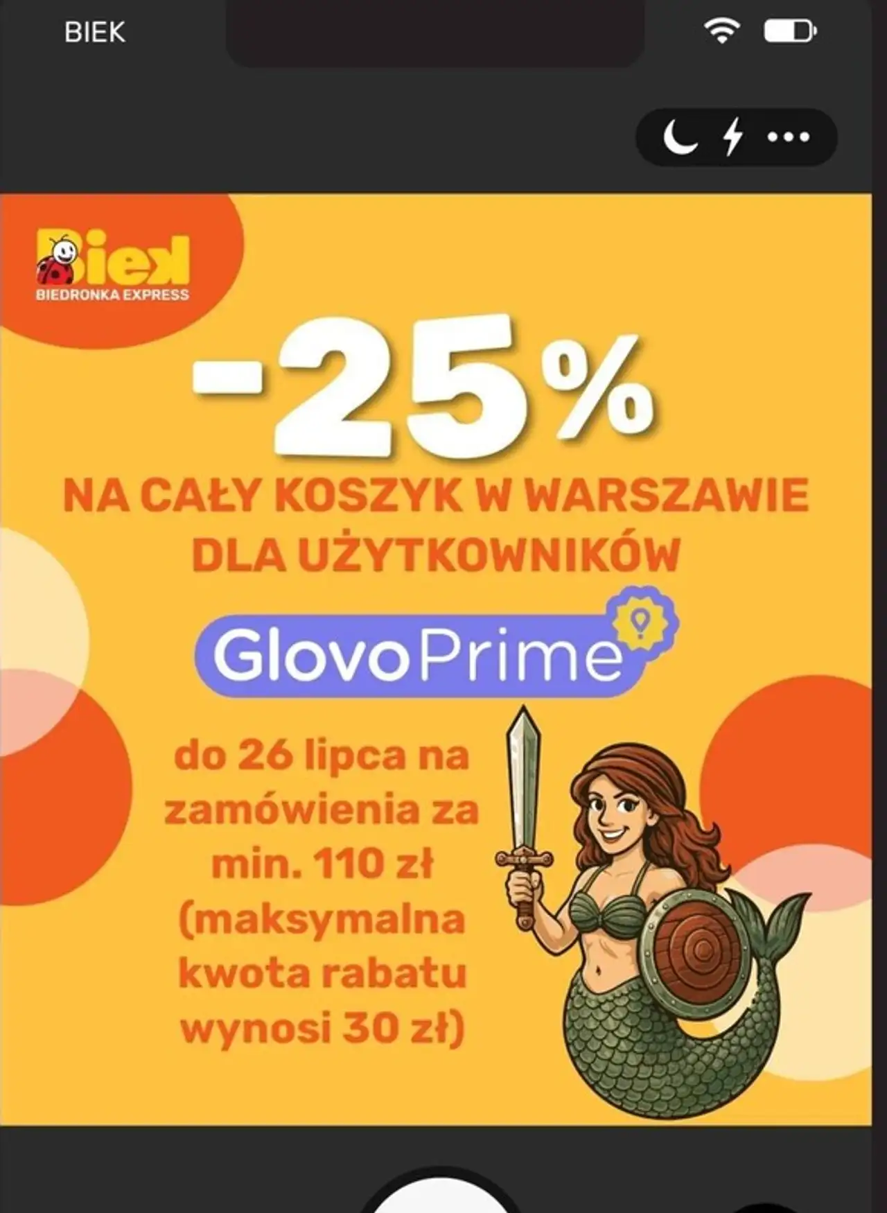 -25% na cały koszyk w Warszawie dla użytkowników GlovoPrime