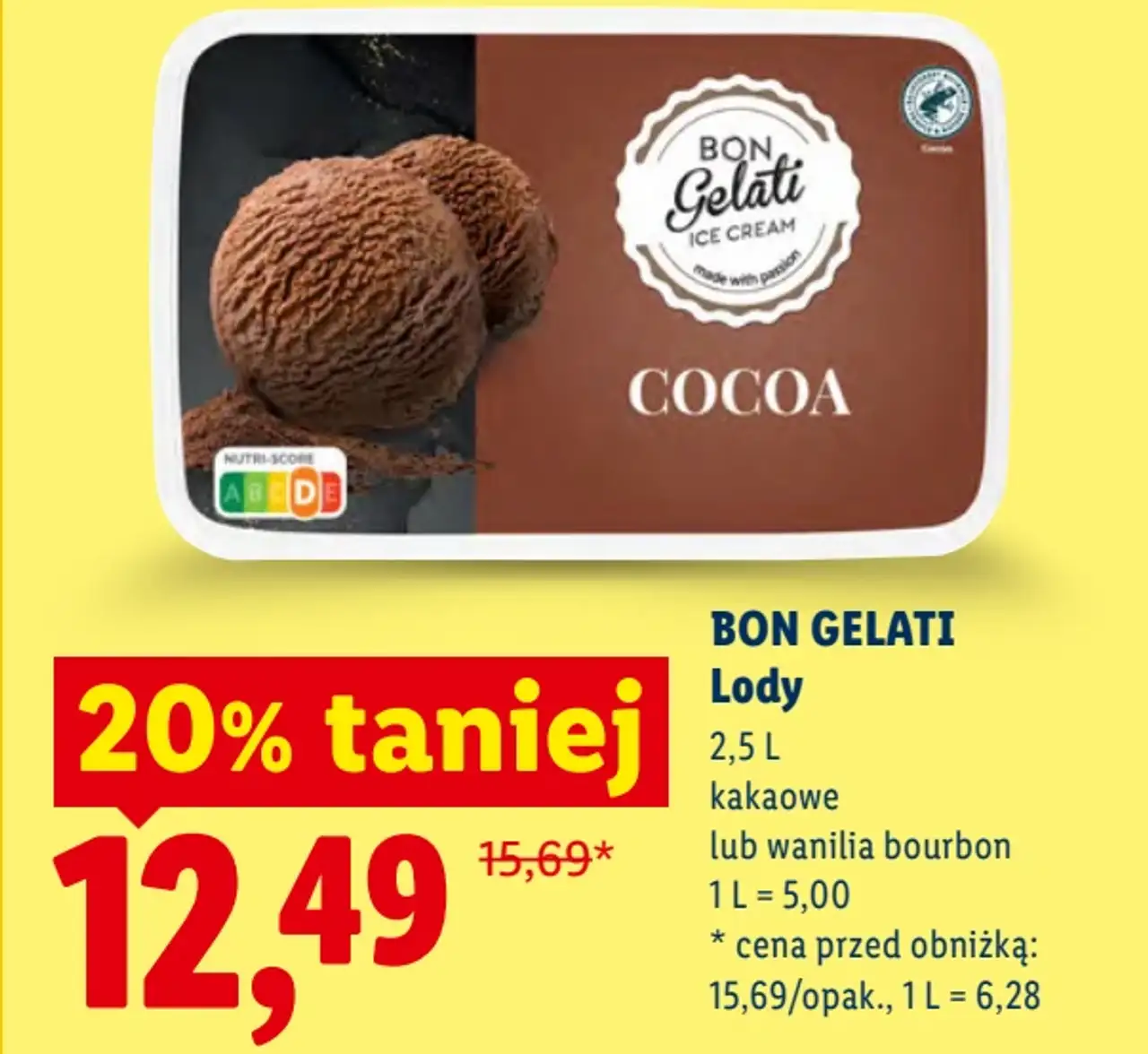 Lody kakaowe lub wanilia bourbon Bon Gelati