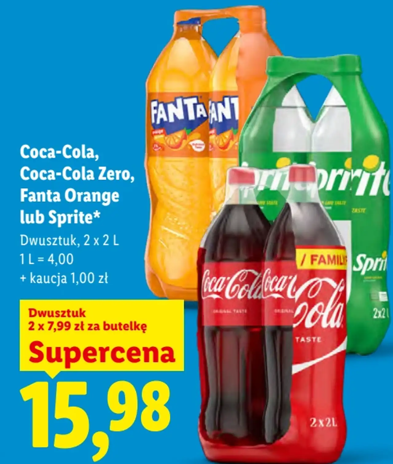 Coca-Cola, Coca-Cola Zero, Fanta Orange lub Sprite Dwusztuk