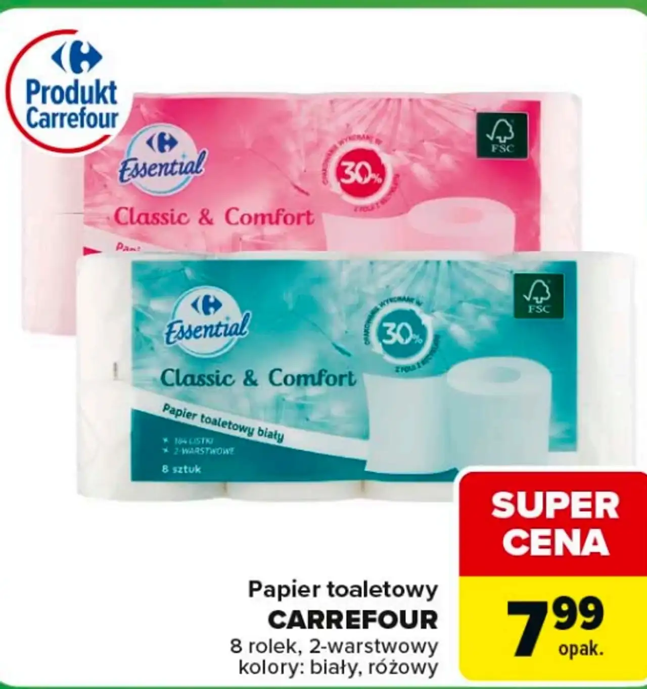 Papier toaletowy Carrefour Essential Classic & Comfort