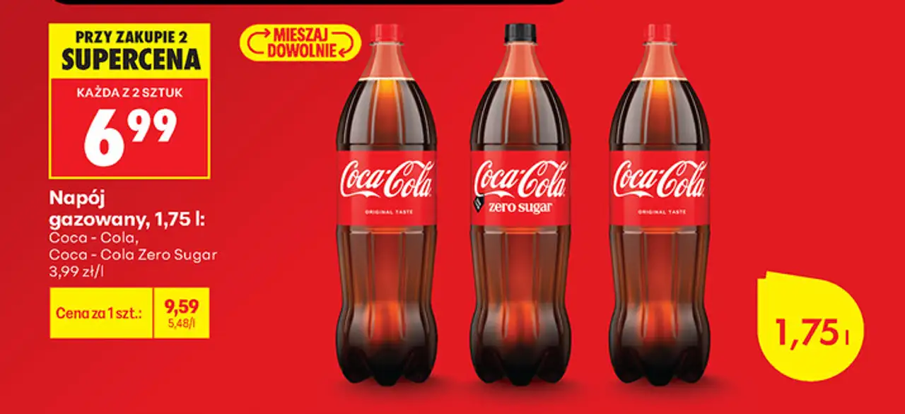 Napój gazowany Coca-Cola, Coca-Cola Zero Sugar, 1,75 l