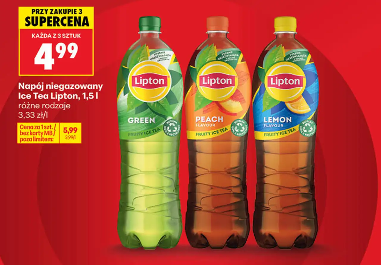 Napój niegazowany Ice Tea Lipton, 1,5 l