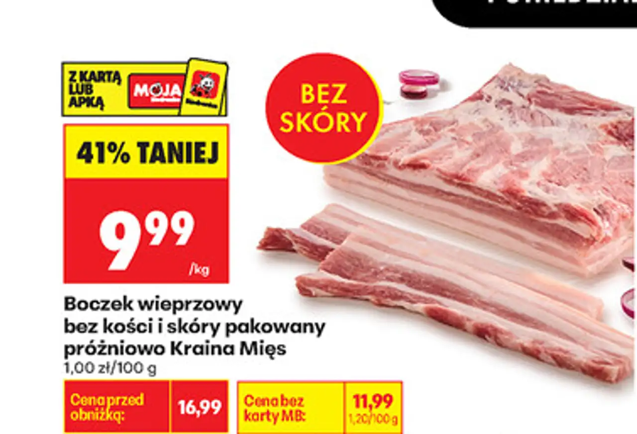 Boczek wieprzowy bez kości i skóry pakowany próżniowo Kraina Mięs