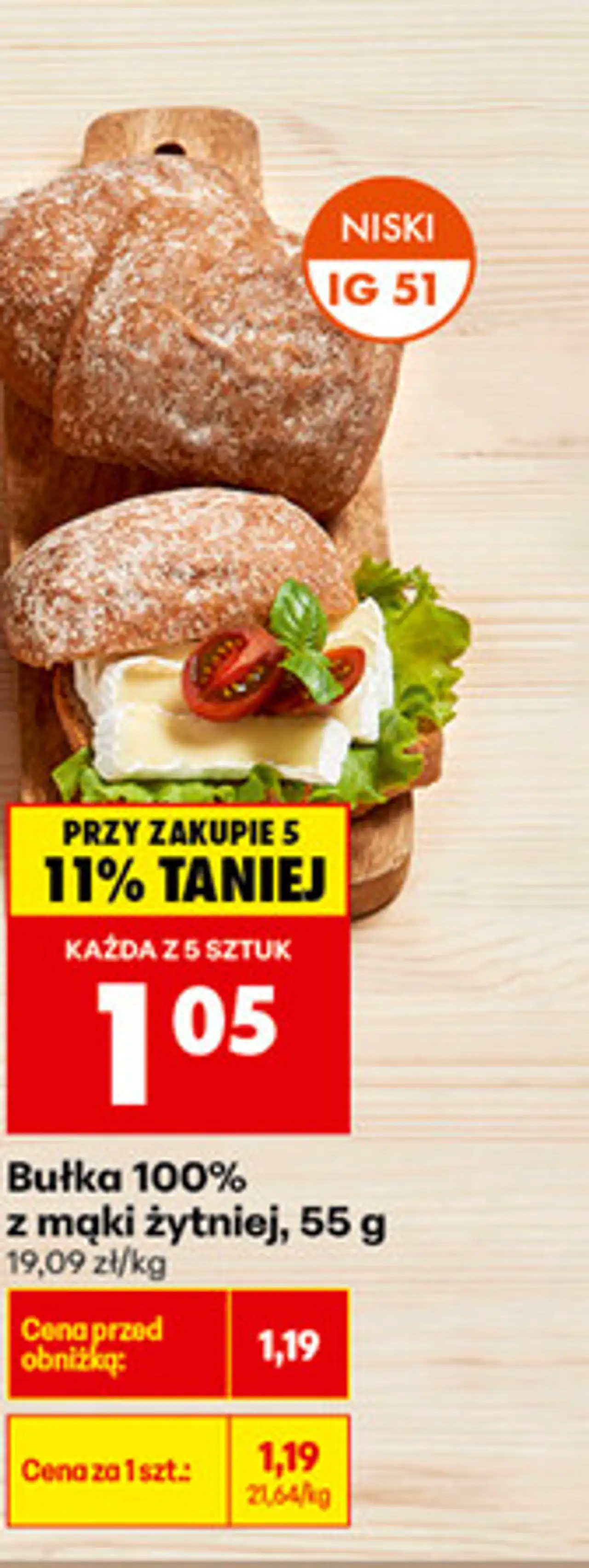 Bułka 100% z mąki żytniej, 55 g