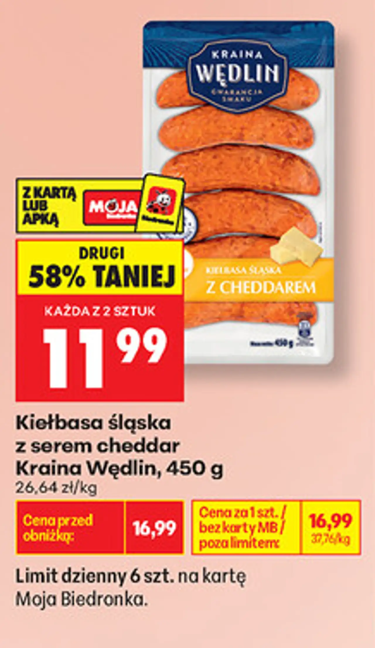 Kiełbasa śląska z serem cheddar Kraina Wędlin, 450 g