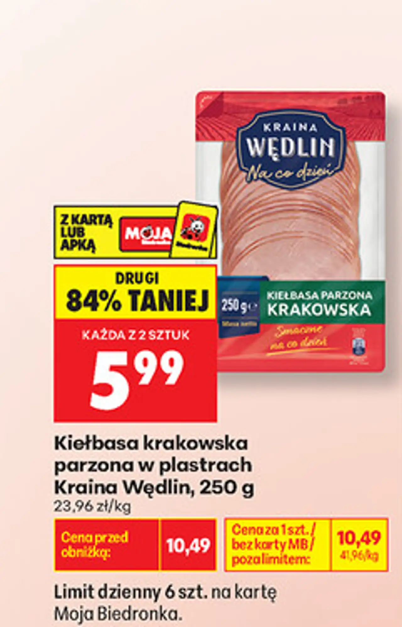 Kiełbasa krakowska parzona w plastrach Kraina Wędlin
