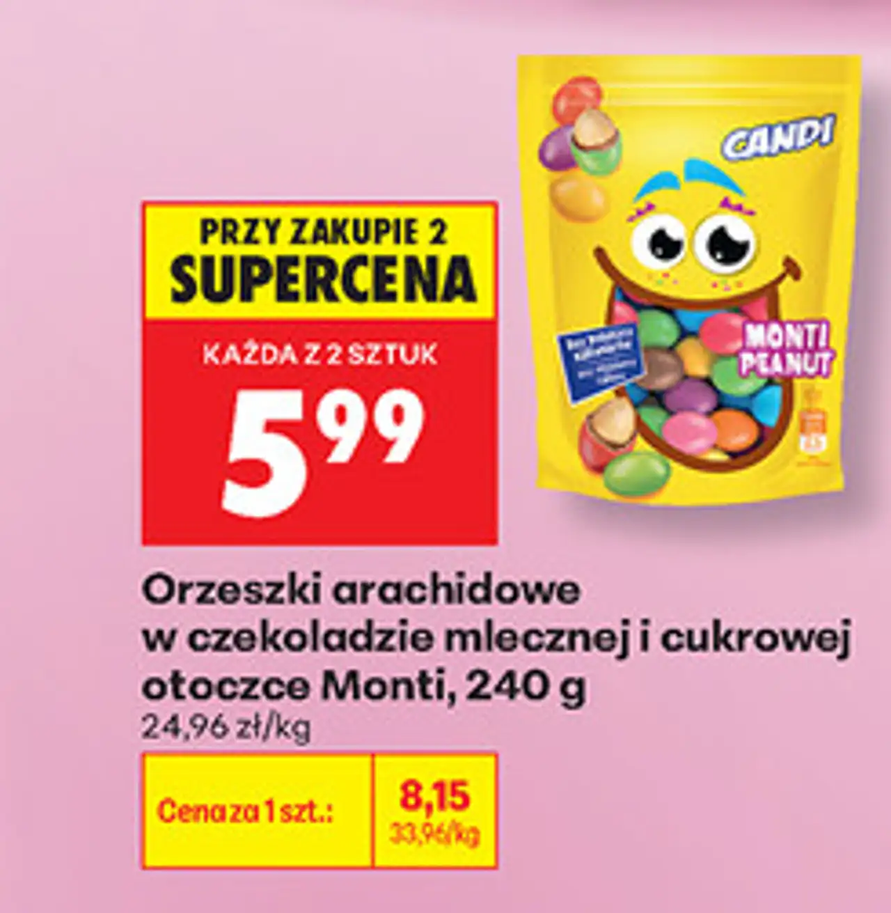 Orzeszki arachidowe w czekoladzie mlecznej i cukrowej otoczce Monti Candi, 240 g
