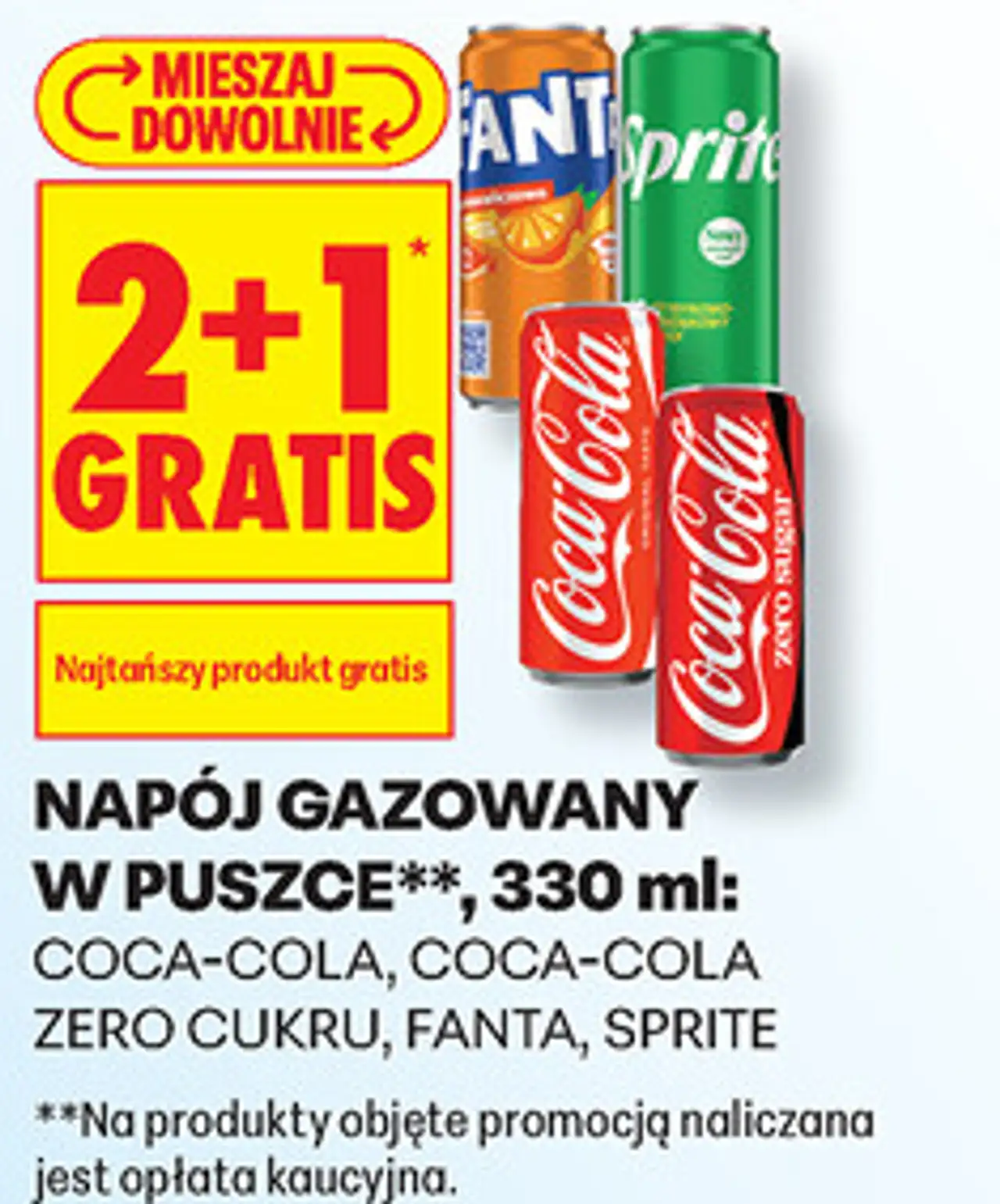Napój gazowany w puszce Coca-Cola, Coca-Cola Zero Cukru, Fanta, Sprite, 330 ml