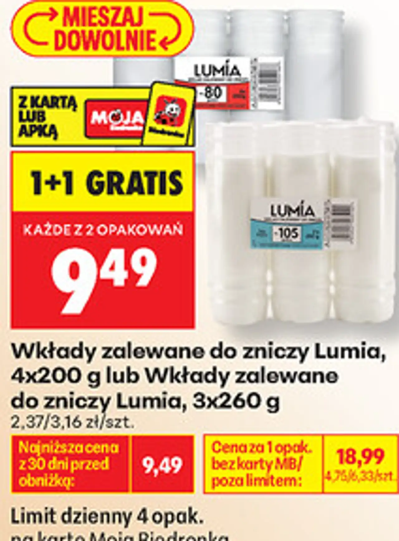 Wkłady zalewane do zniczy Lumia, 4x200 g lub Wkłady zalewane do zniczy Lumia, 3x260 g