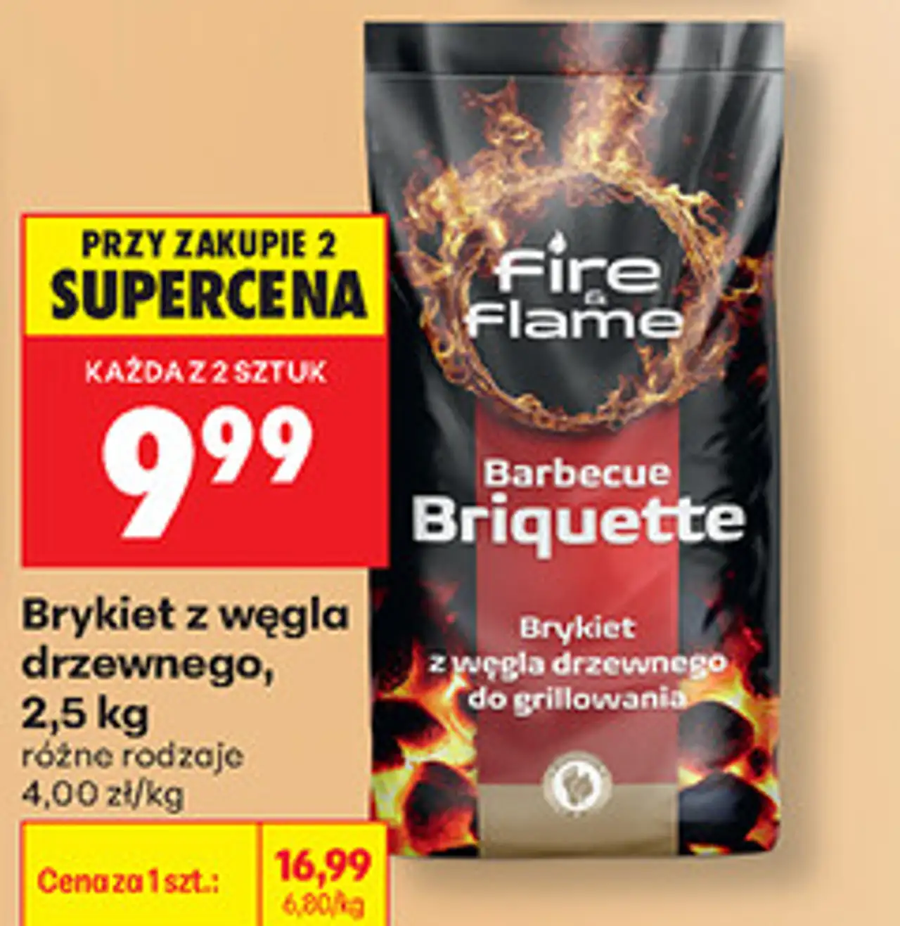 Brykiet z węgla drzewnego Fire Flame, 2,5 kg