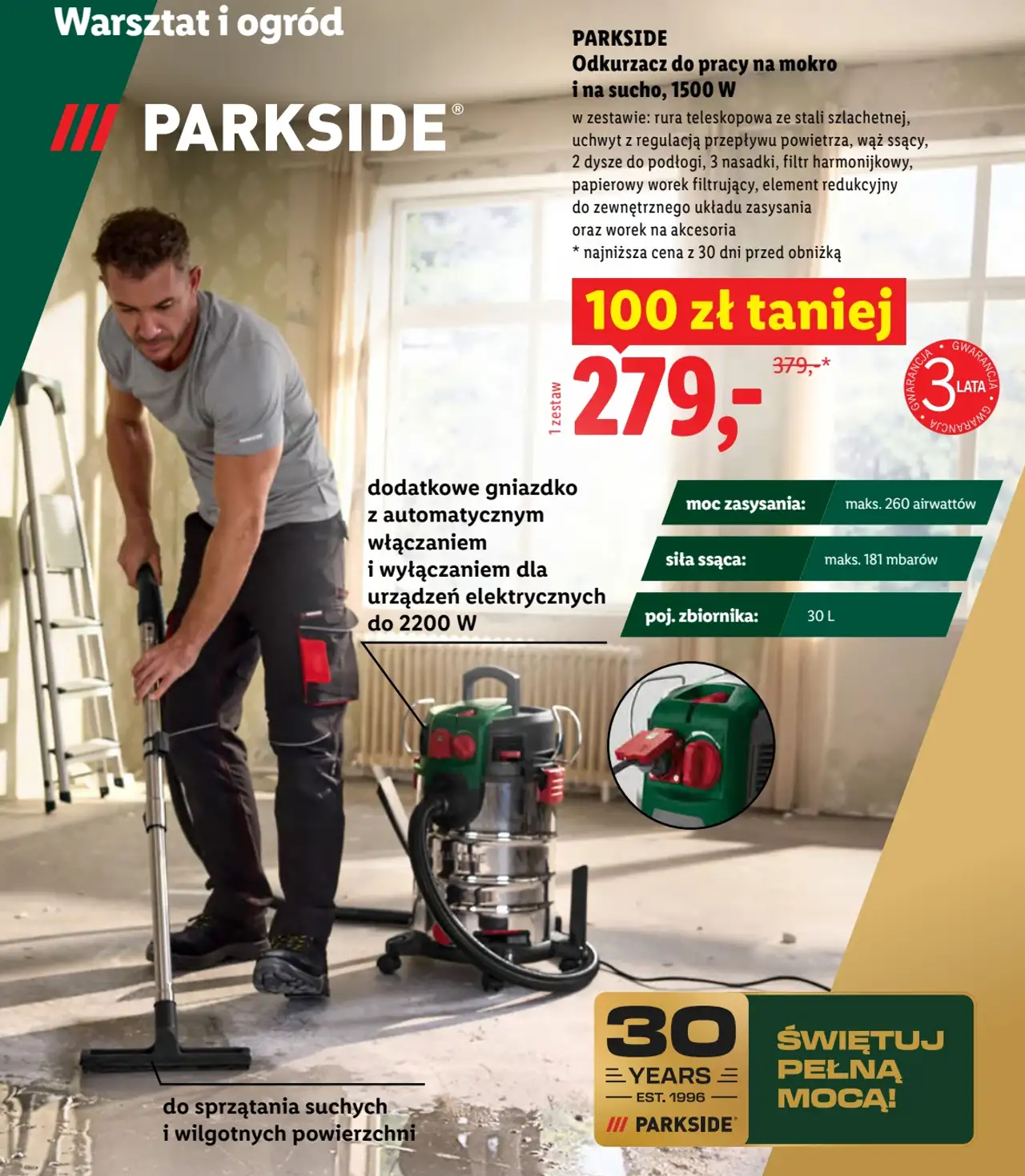PARKSIDE Odkurzacz do pracy na mokro i na sucho, 1500 W