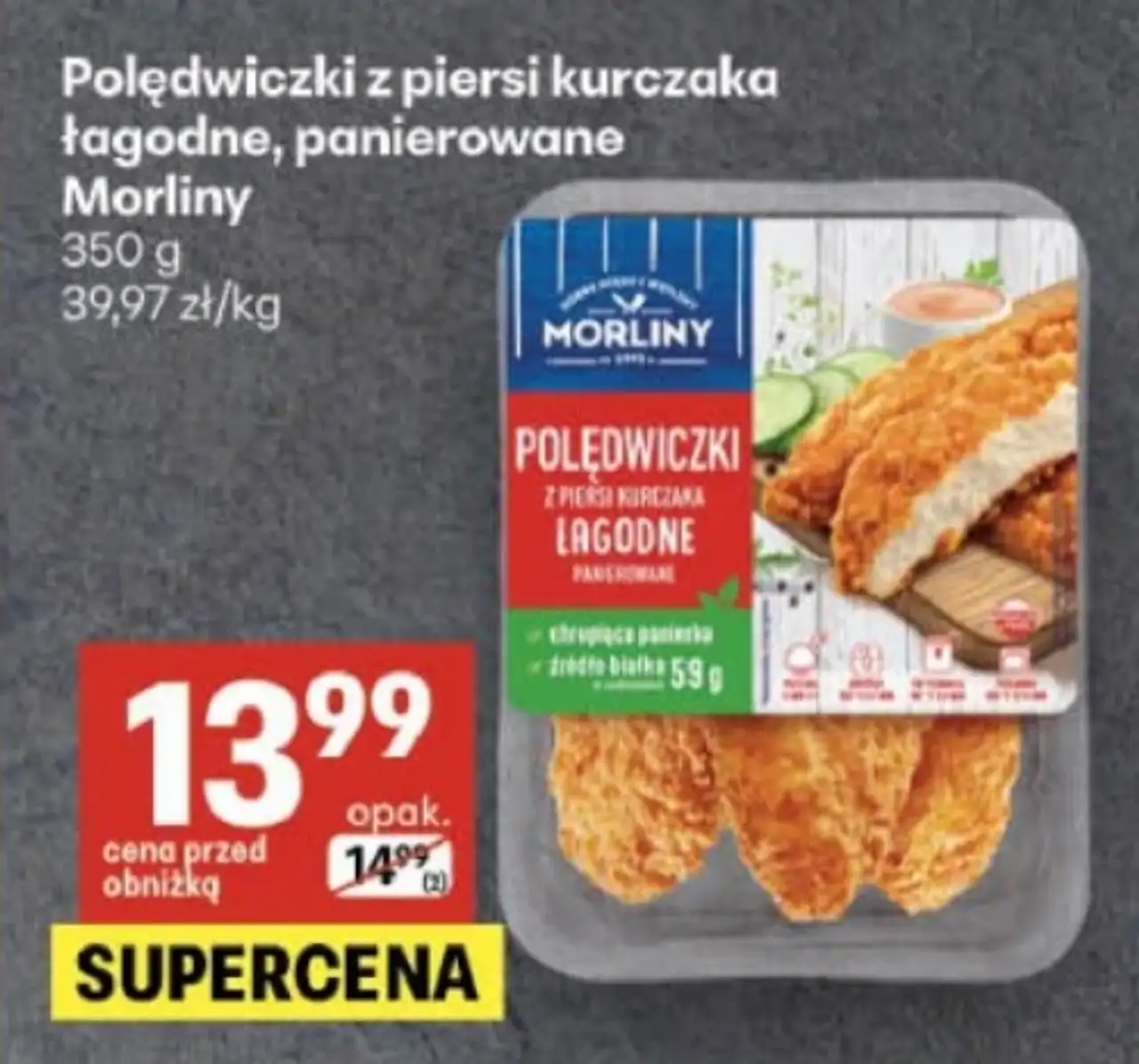 Polędwiczki z piersi kurczaka łagodne, panierowane Morliny