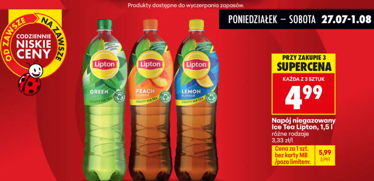 Napój niegazowany Ice Tea Lipton, 1,5 l