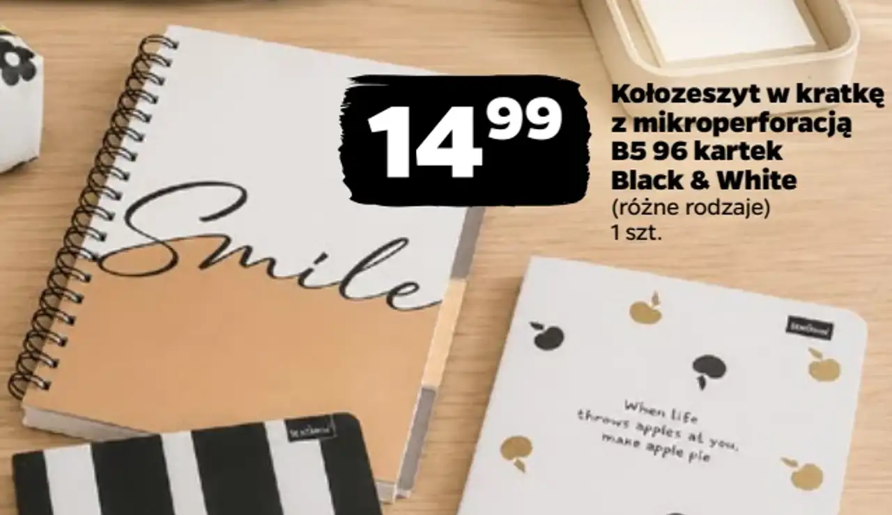 Kołozeszyt w kratkę z mikroperforacją B5 96 kartek Beniamin Black & White