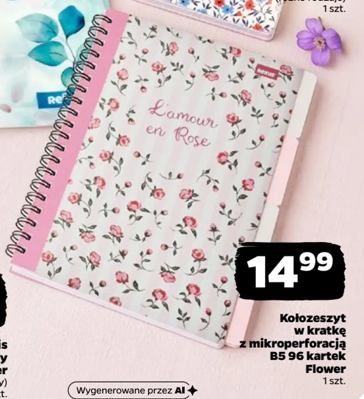 Kołozeszyt w kratkę z mikroperforacją B5 96 kartek Flower Beniamin