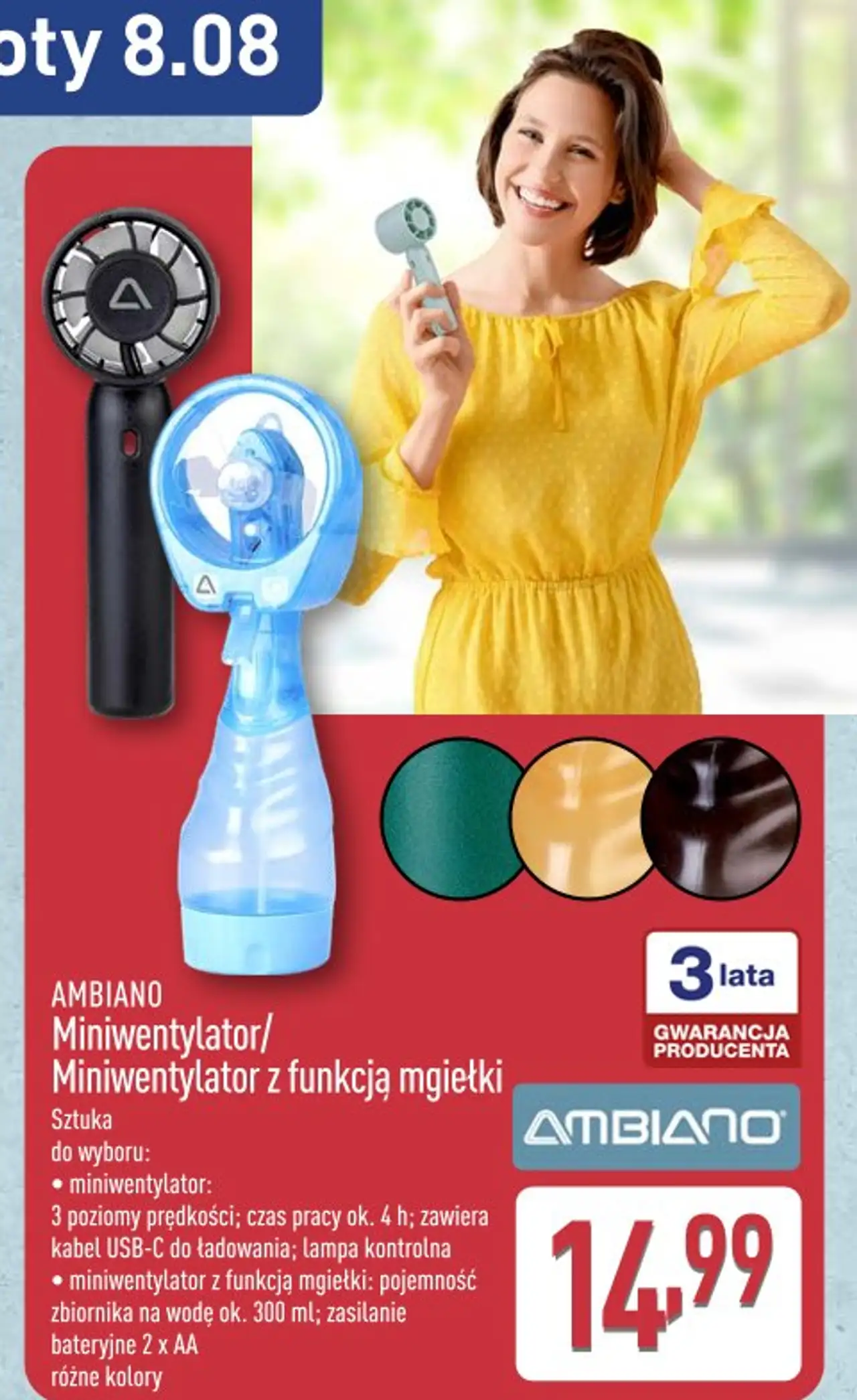 AMBIANO Miniwentylator / Miniwentylator z funkcją mgiełki