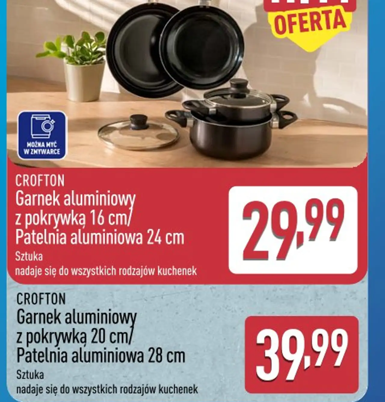 Garnek aluminiowy z pokrywą/patelnia aluminiowa