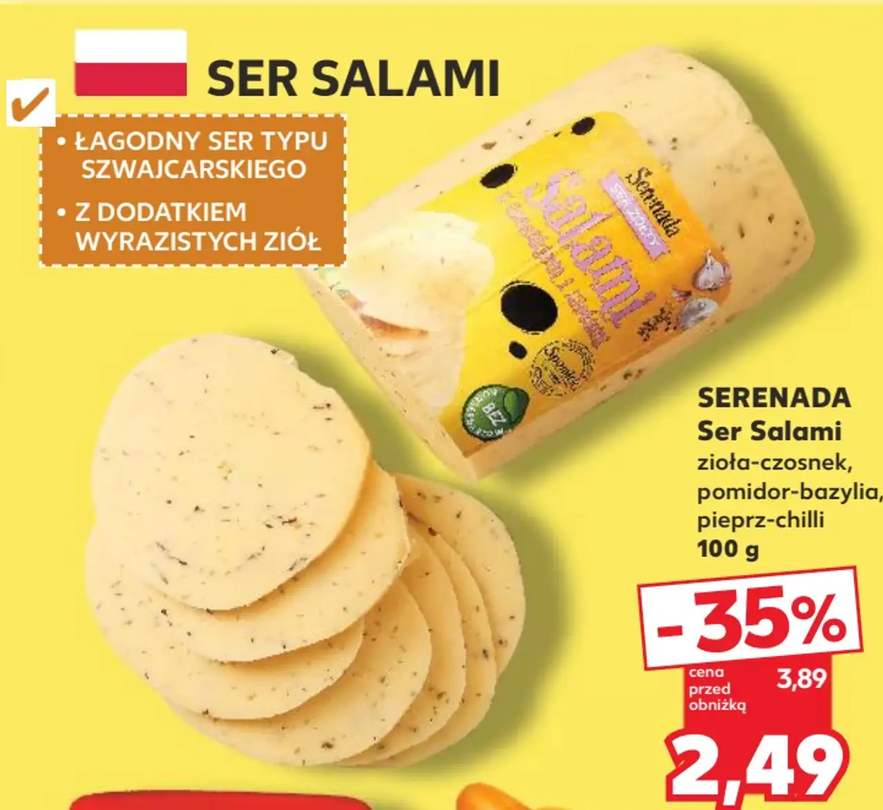 Serenada Ser Salami zioła-czosnek, pomidor-bazylia, pieprz-chilli