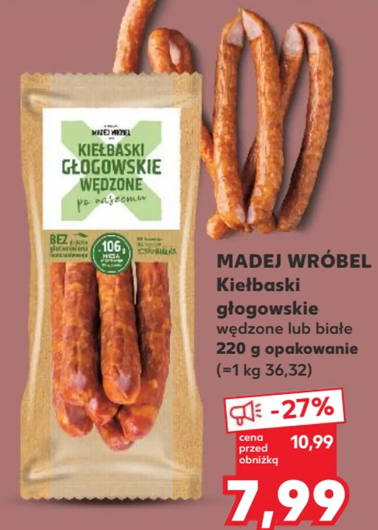 Madej Wróbel Kiełbaski głogowskie wędzone lub białe