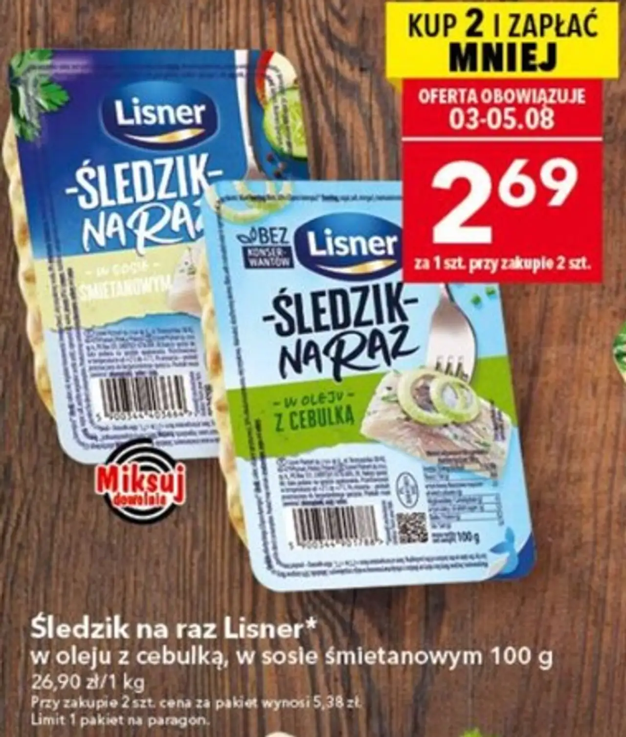 Śledzik na raz Lisner w oleju z cebulką / w sosie śmietankowym