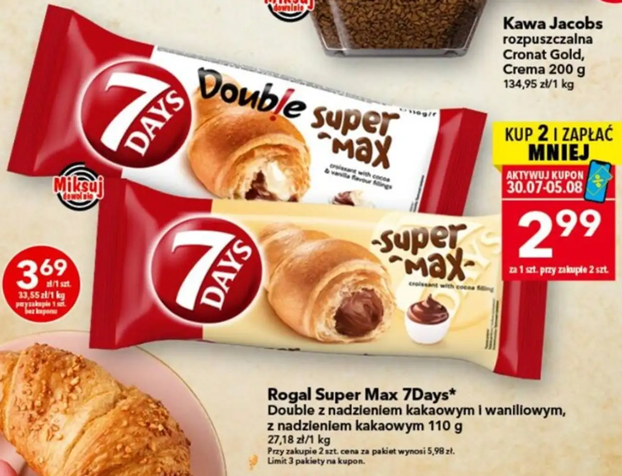 Rogal Super Max 7Days Double z nadzieniem kakaowym i waniliowym