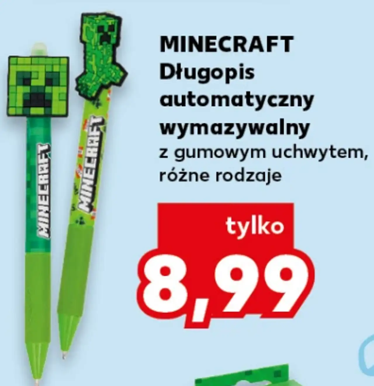 MINECRAFT Długopis automatyczny wymazywalny z gumowym uchwytem