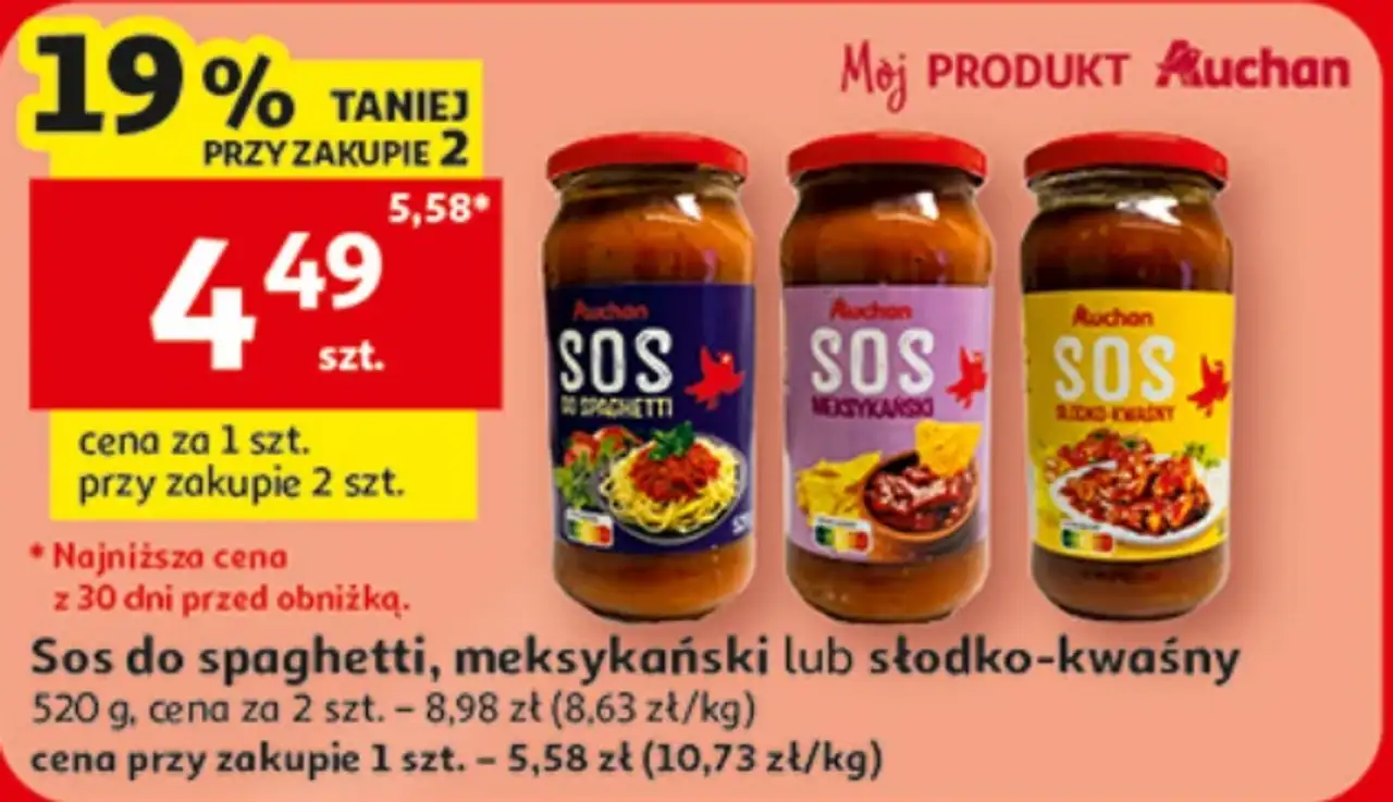 Sos do spaghetti, meksykański lub słodko-kwaśny Auchan