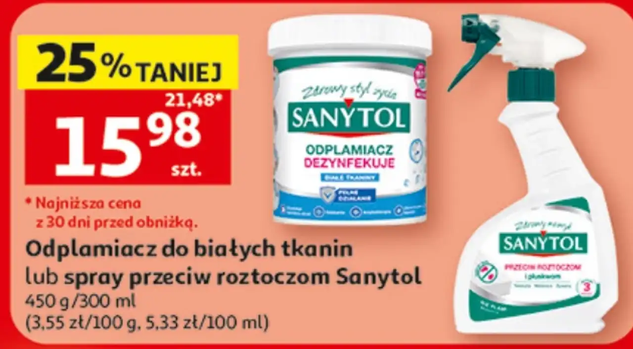 Odplamiacz do białych tkanin lub spray przeciw roztoczom Sanytol