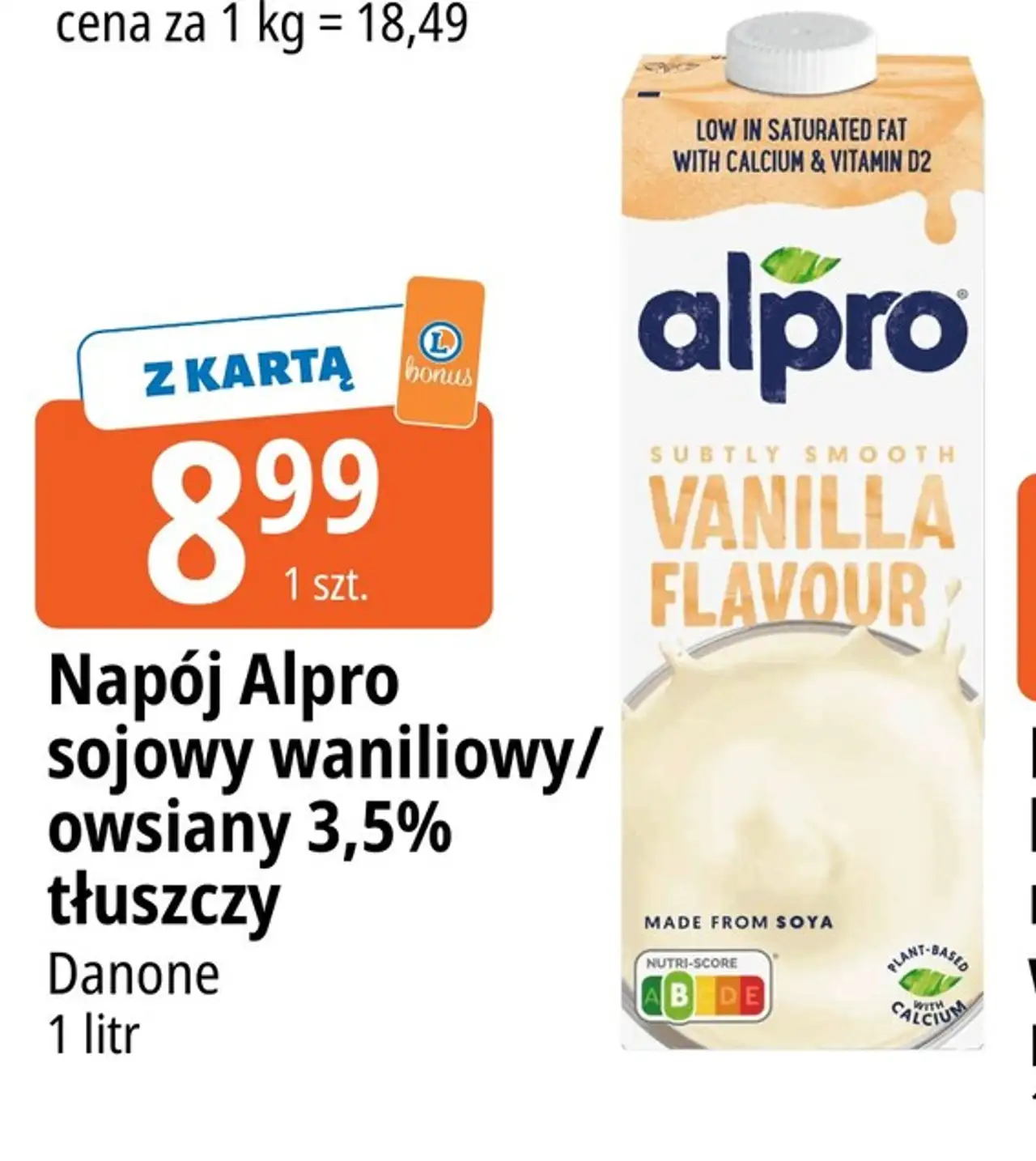 Napój Alpro sojowy waniliowy / owsiany 3,5% tłuszczu