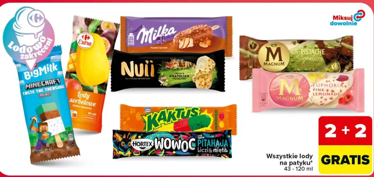 Wszystkie lody na patyku (Big Milk, Nuii, Milka, Kaktus, Hortex, Magnum)