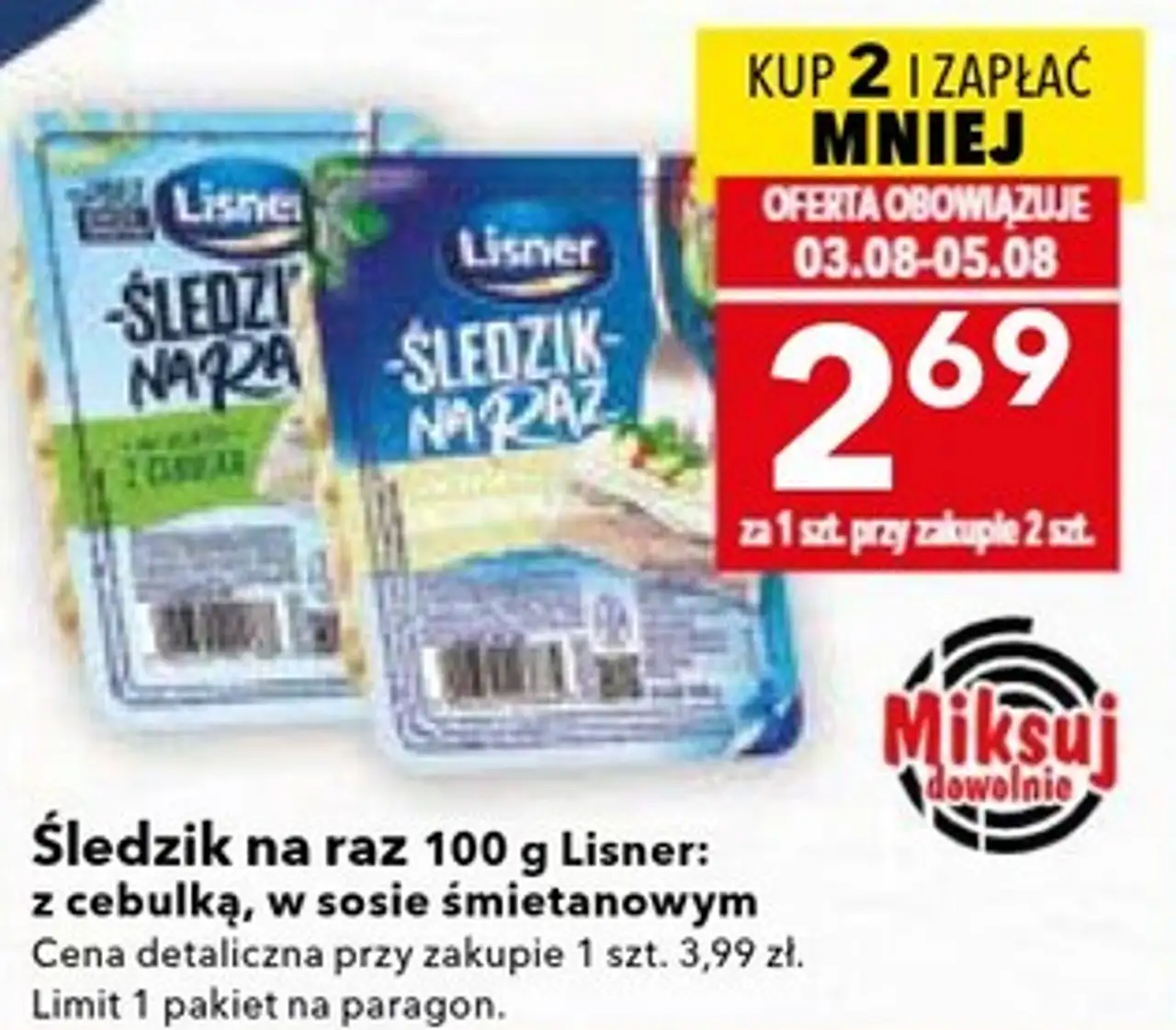 Śledzik na raz Lisner w sosie śmietankowym