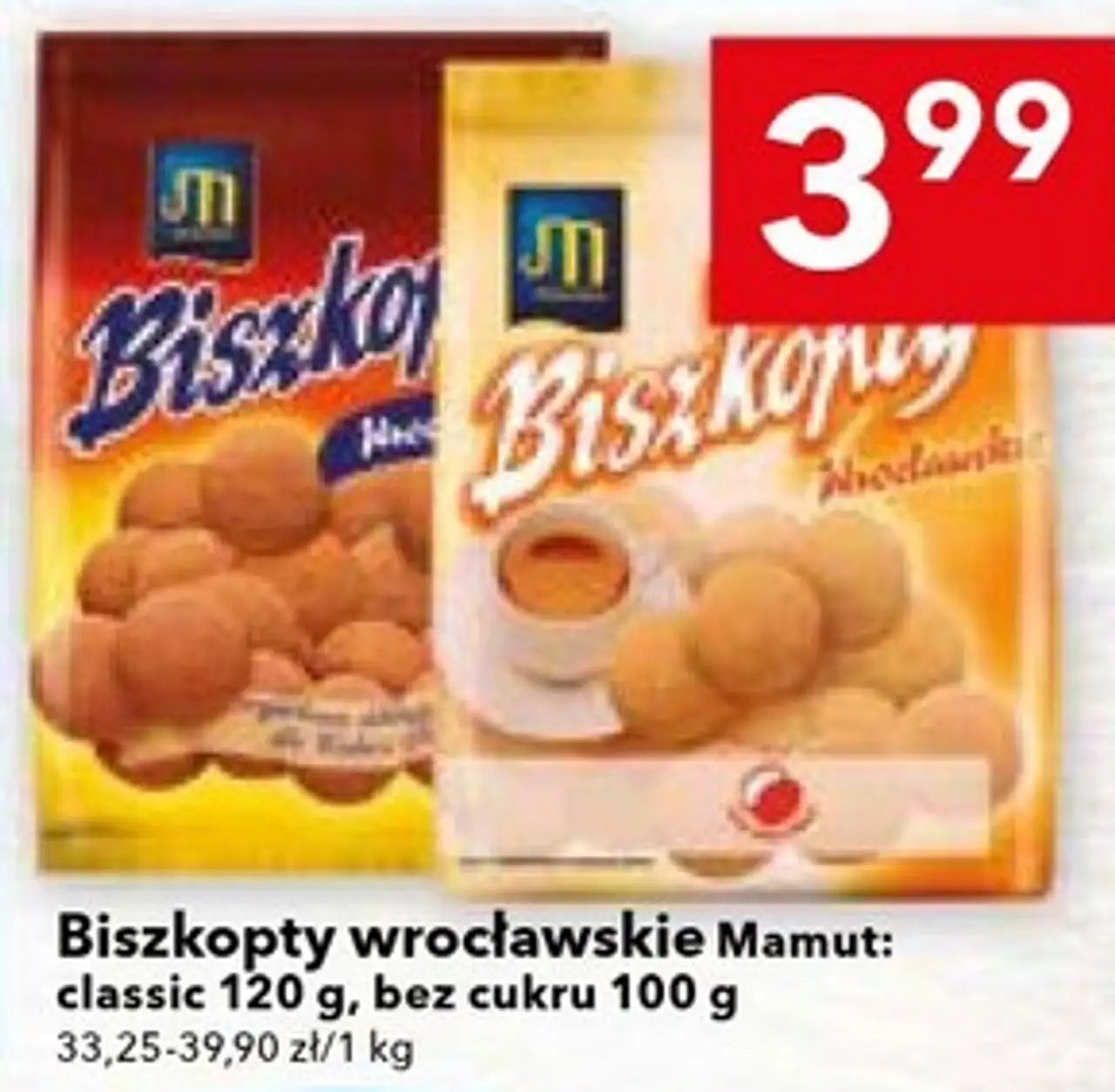Biszkopty wrocławskie Mamut: classic 120 g, bez cukru 100 g