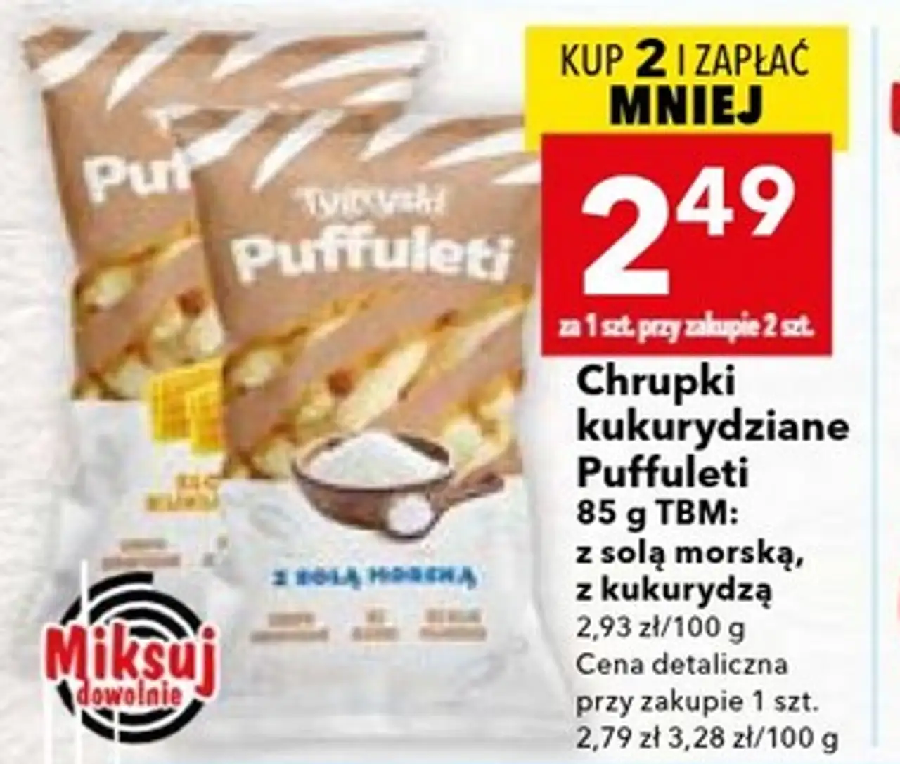 Chrupki kukurydziane Pufuleti TBM (z solą morską, z kukurydzą) 85 g
