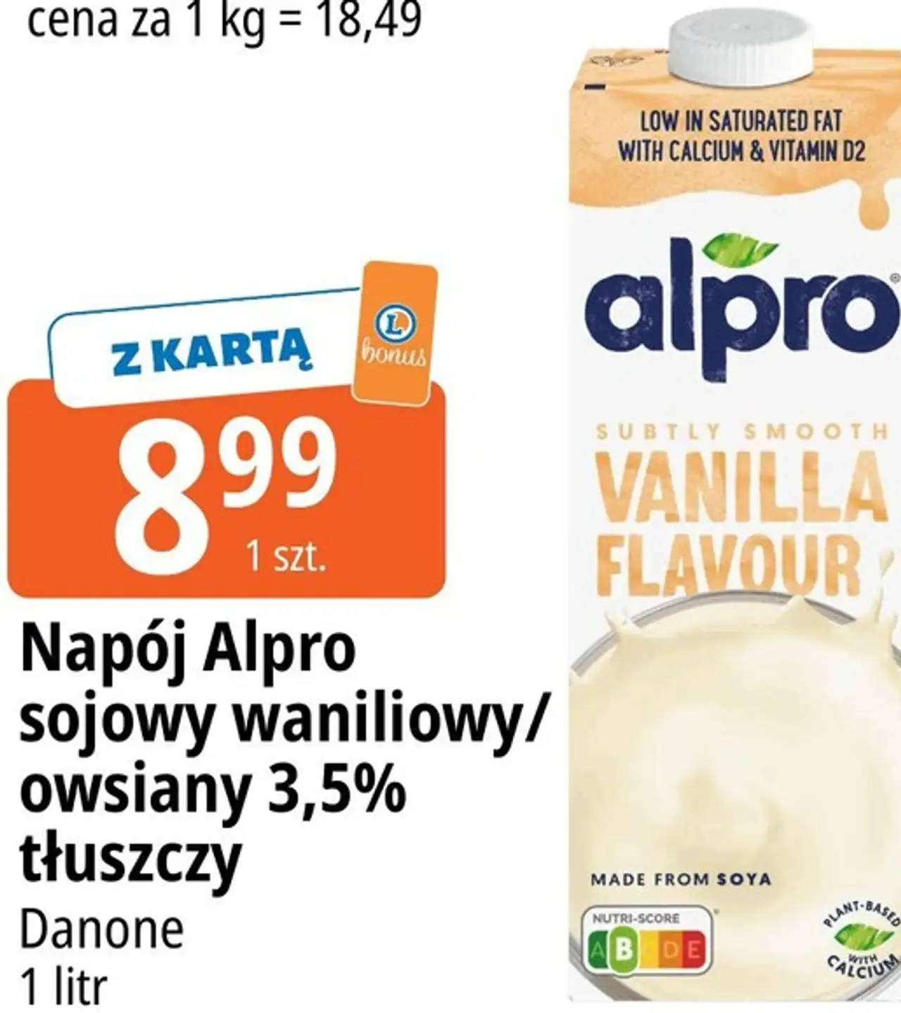 Napój Alpro sojowy waniliowy / owsiany 3,5% tłuszczu Danone