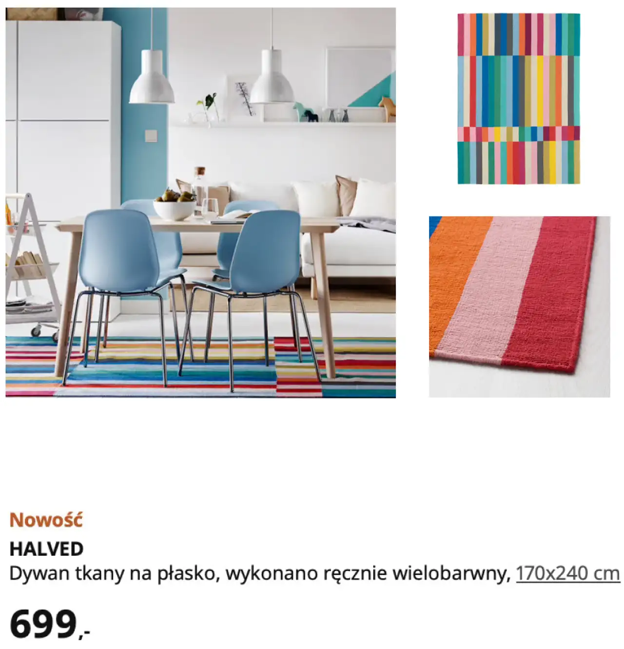 HALVED Dywan tkany na płasko, wykonano ręcznie wielobarwny, 170x240 cm