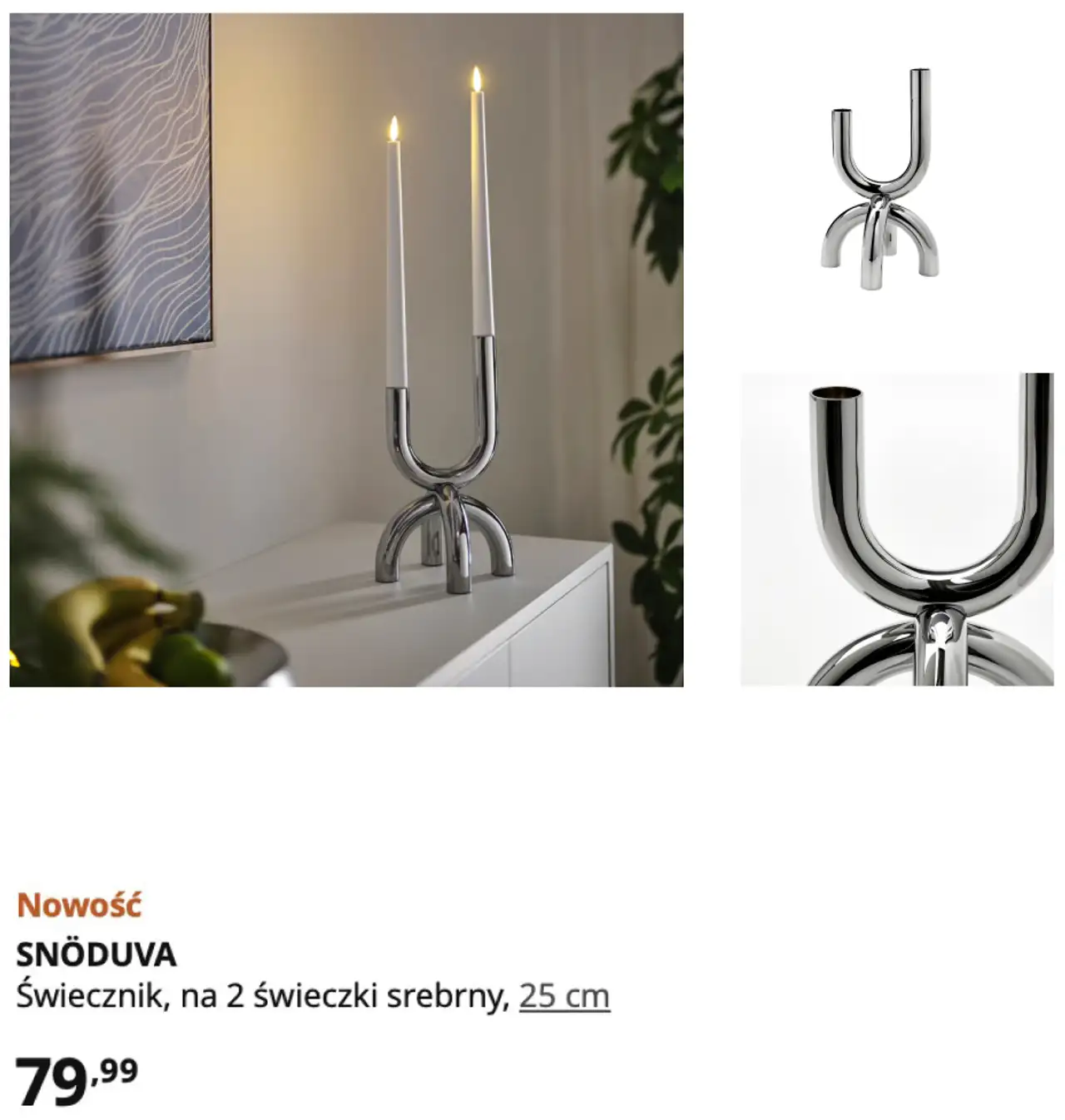 IKEA SNÖDUVA Świecznik na 2 świeczki srebrny, 25 cm
