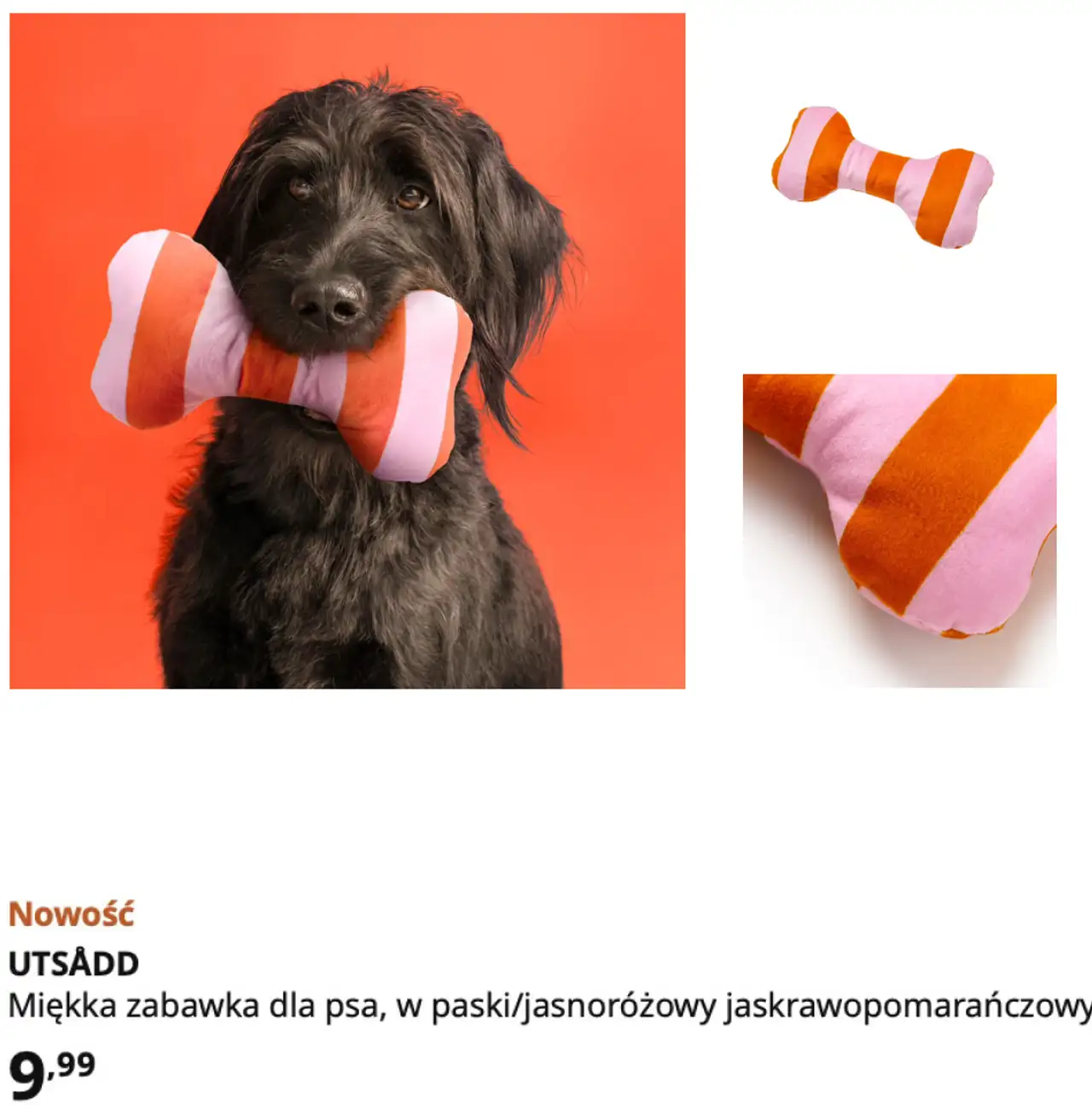 IKEA UTSÅDD Miękka zabawka dla psa, w paski/jasnoróżowy jaskrawopomarańczowy