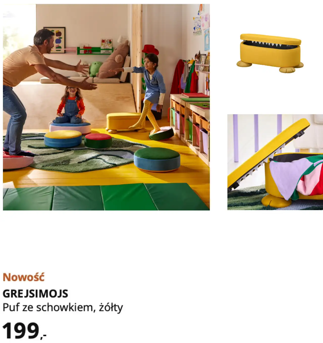 IKEA GREJSIMOJS Puf ze schowkiem, żółty