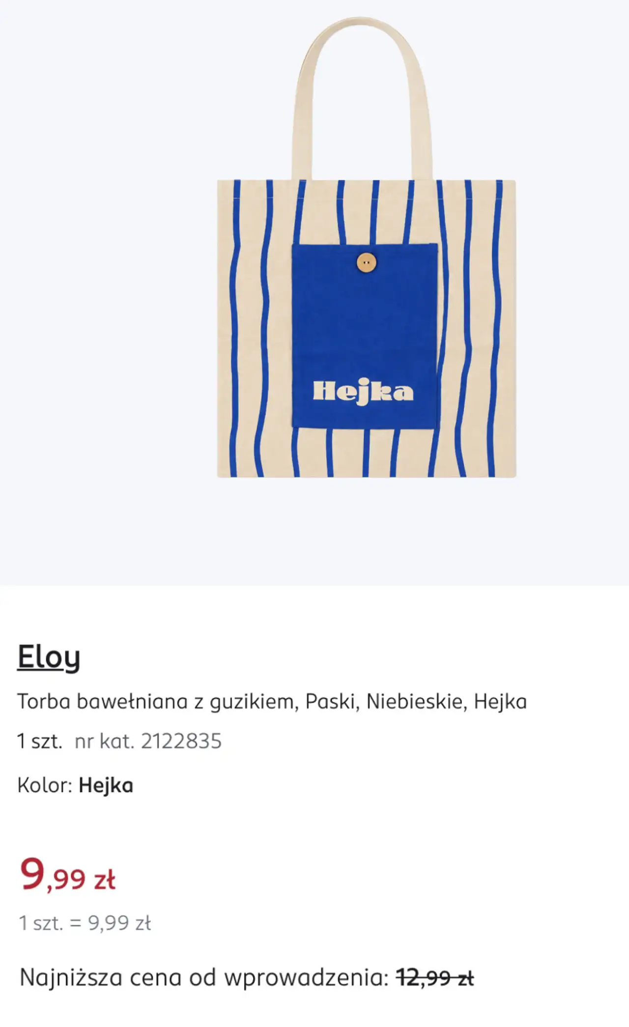 Eloy Torba bawełniana z guzikiem, Paski, Niebieskie, Hejka