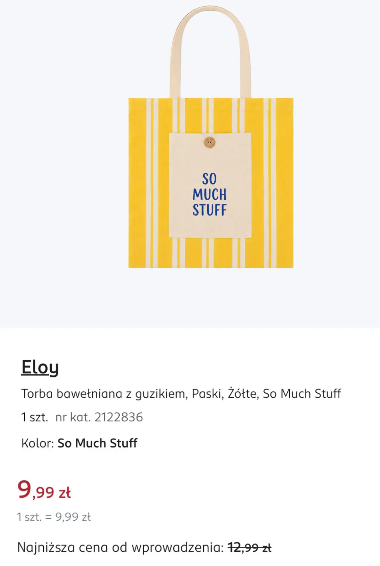 Eloy Torba bawełniana z guzikiem, Paski, Żółte, So Much Stuff