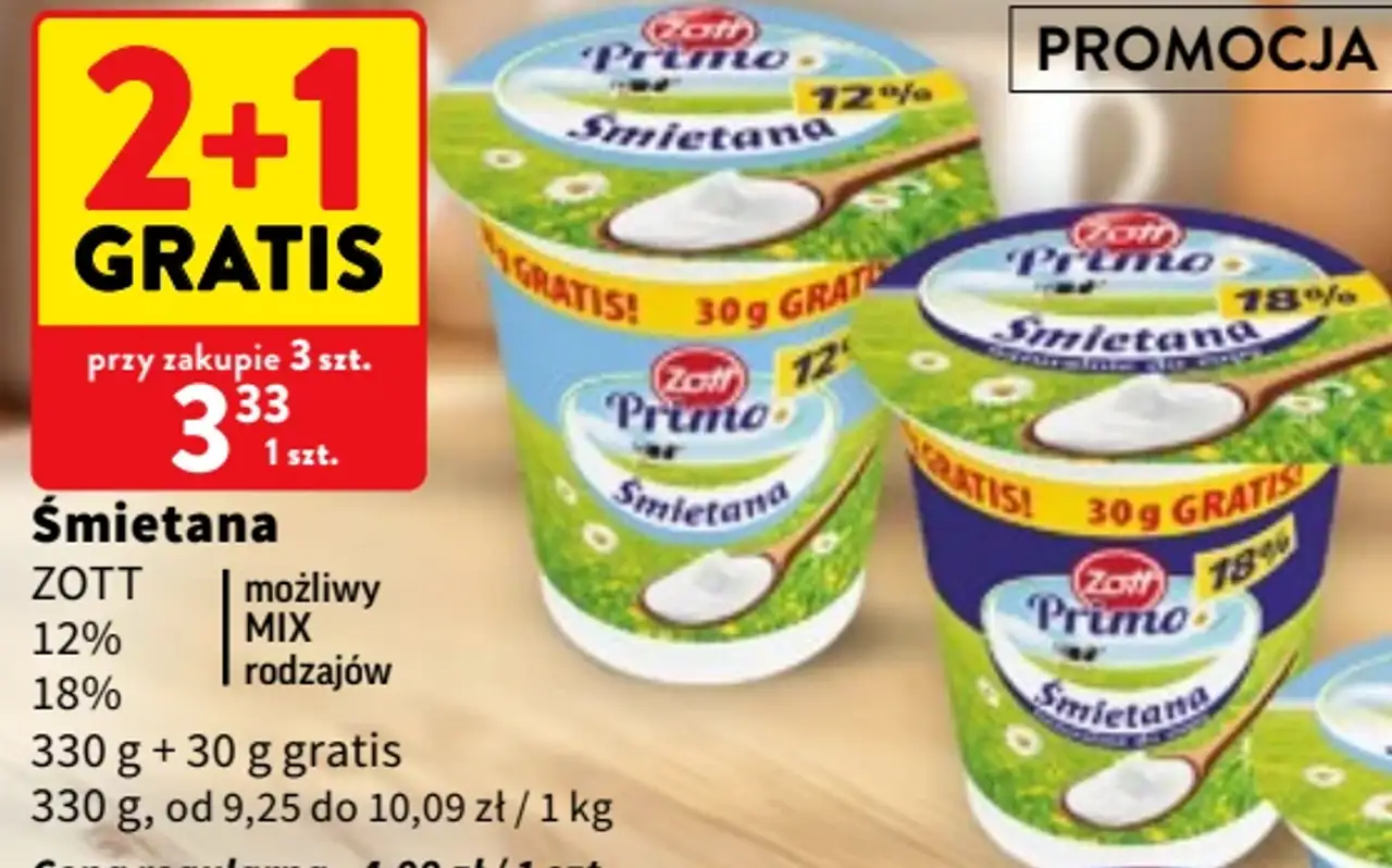 Śmietana Primo Zott 12% / 18% 330 g + 30 g gratis