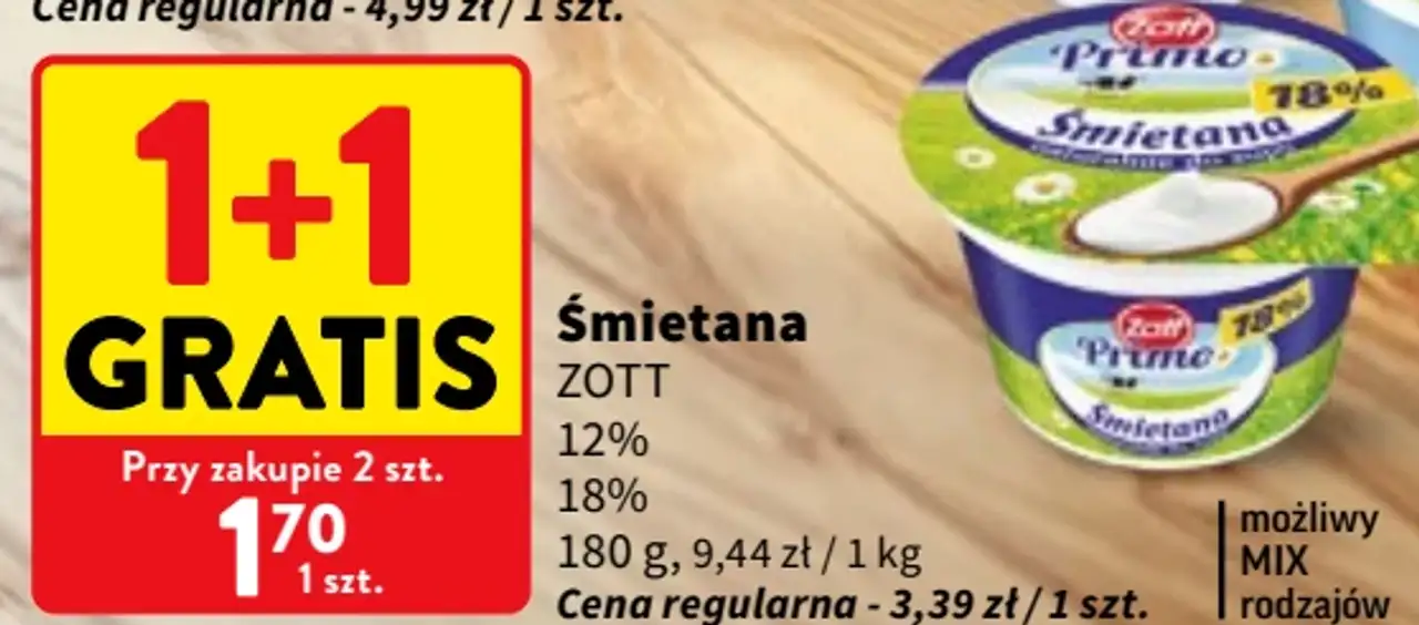 Śmietana Primo Zott 12% / 18% 180 g