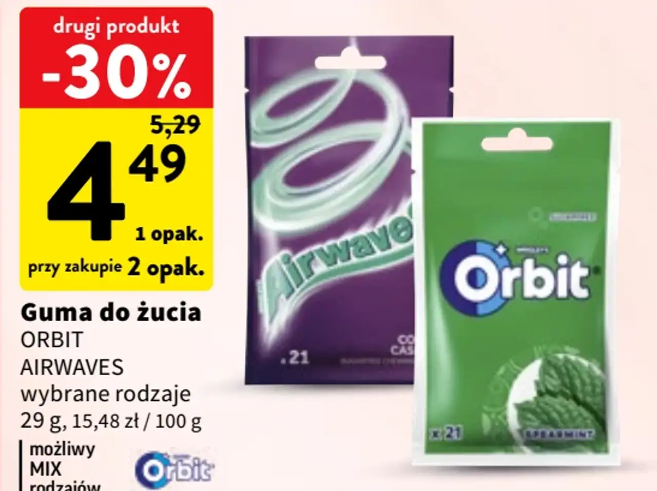 Guma do żucia Orbit lub Airwaves wybrane rodzaje