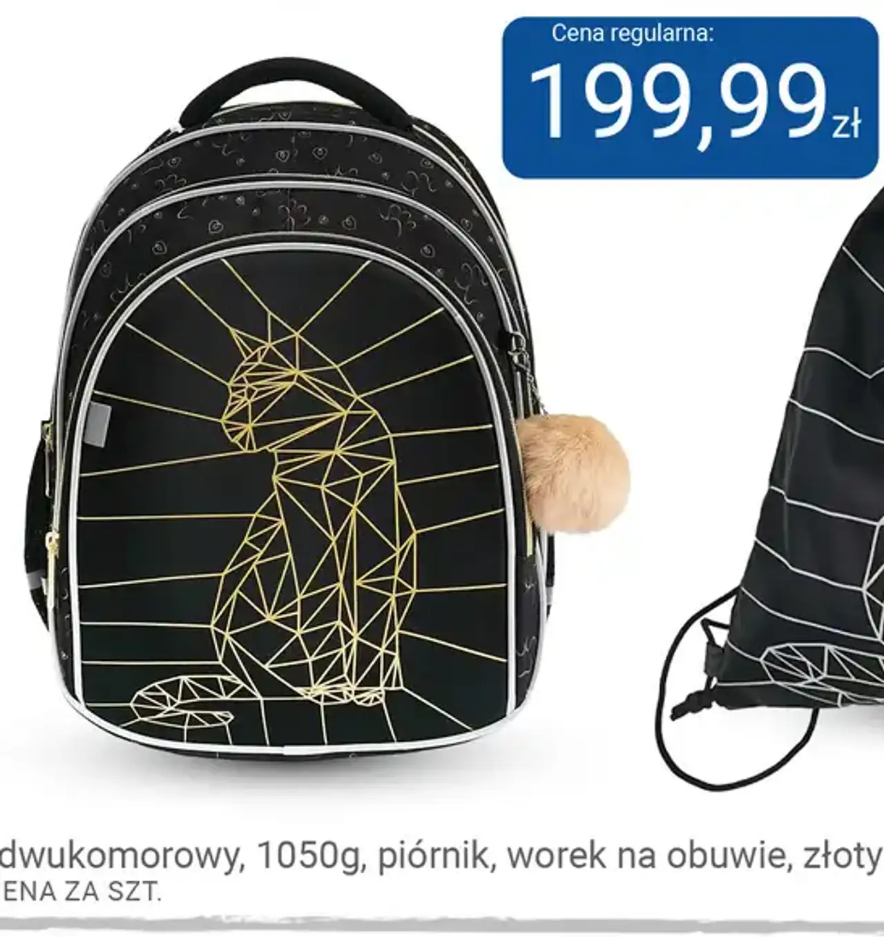 Tornister ergonomiczny premium dwukomorowy złoty kot Kayokki